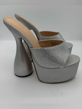 Chase and Chloe Miranda Sparkle Sculpted Stiletto Platform Sandals Silver sz 7.5